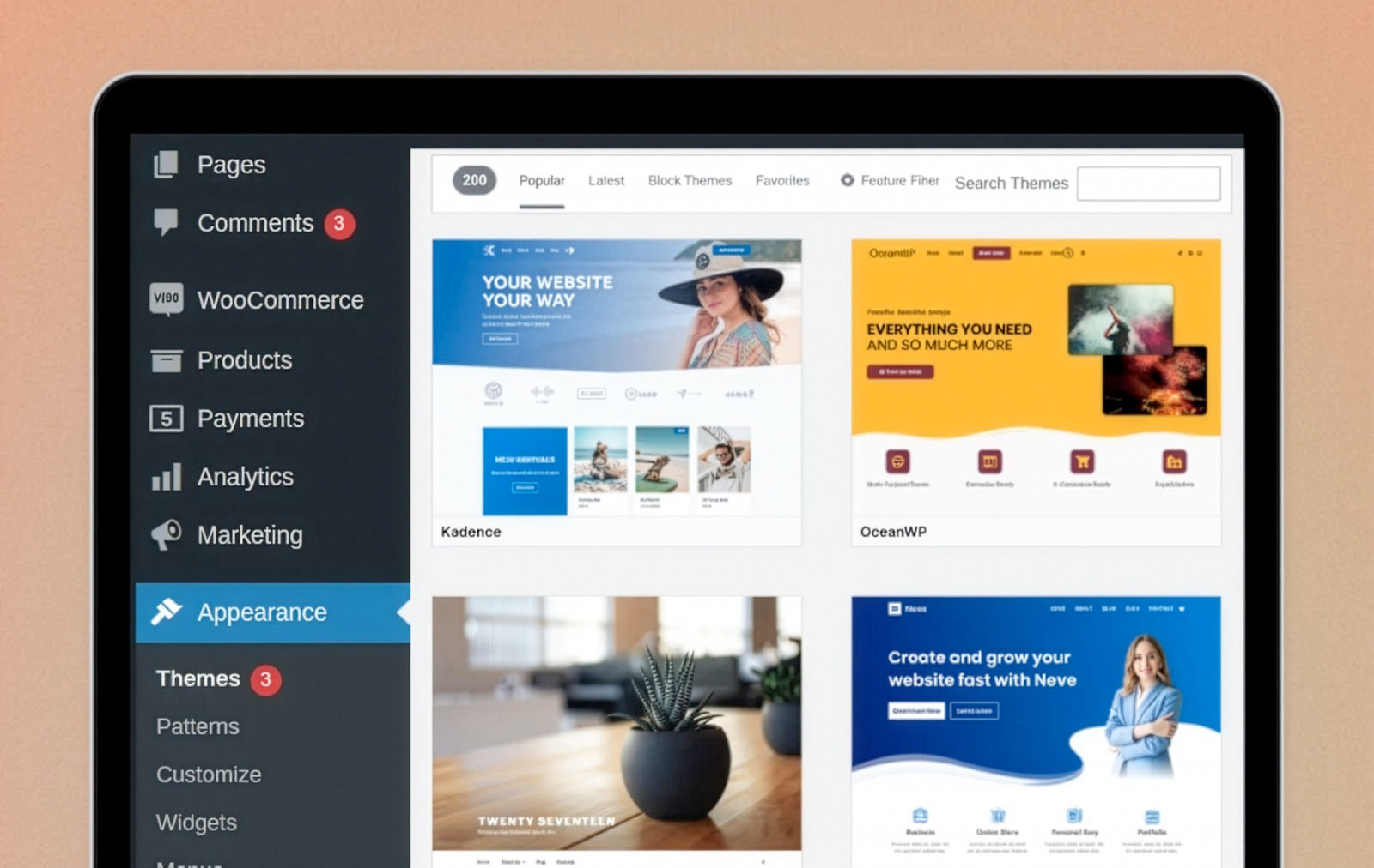 WordPress admin themes dashboard